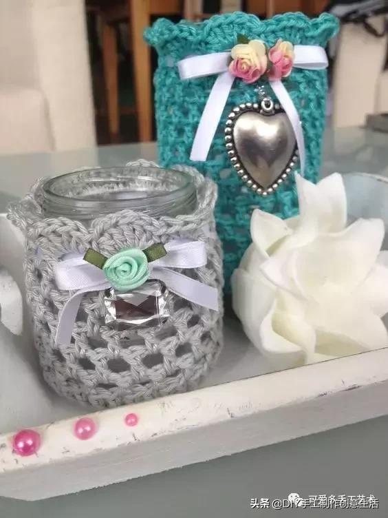 旧瓶子改花瓶套的钩法,旧玻璃瓶编织教程