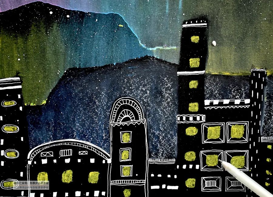 城市夜景儿童画简单又好画,夜晚的城市儿童画简单又漂亮