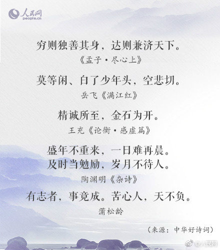 人民日报40句励志古诗词,励志古诗词句大全经典