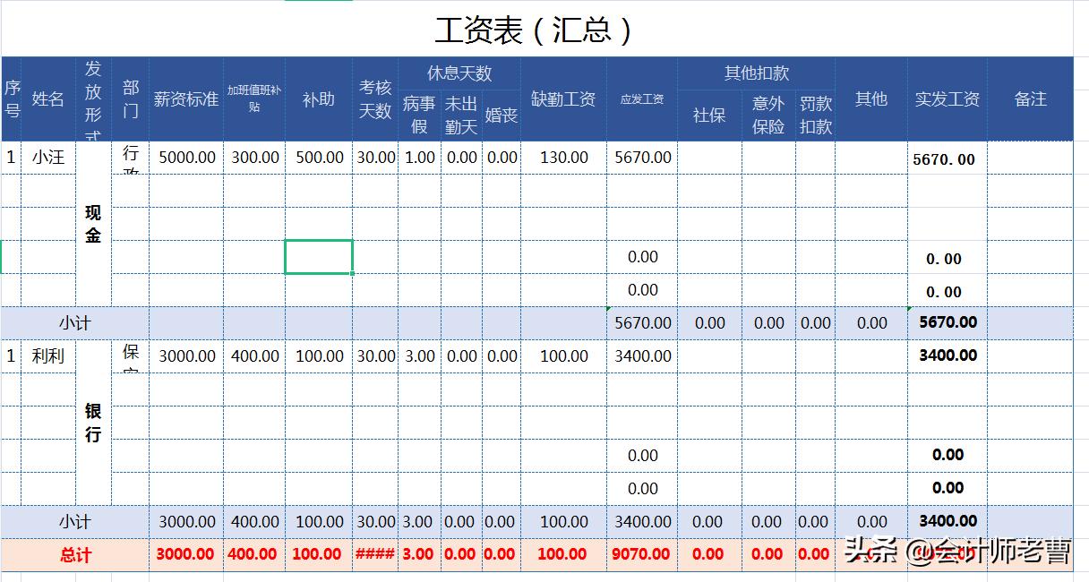 excel完整版工资表带货币,12个excel工作表汇总