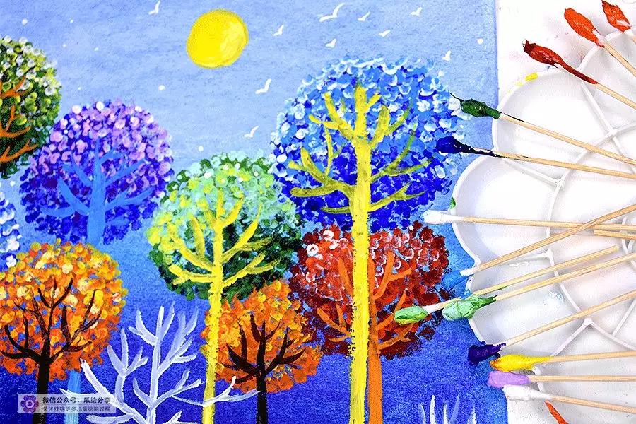 水粉点画法风景图片,水粉点画法风景