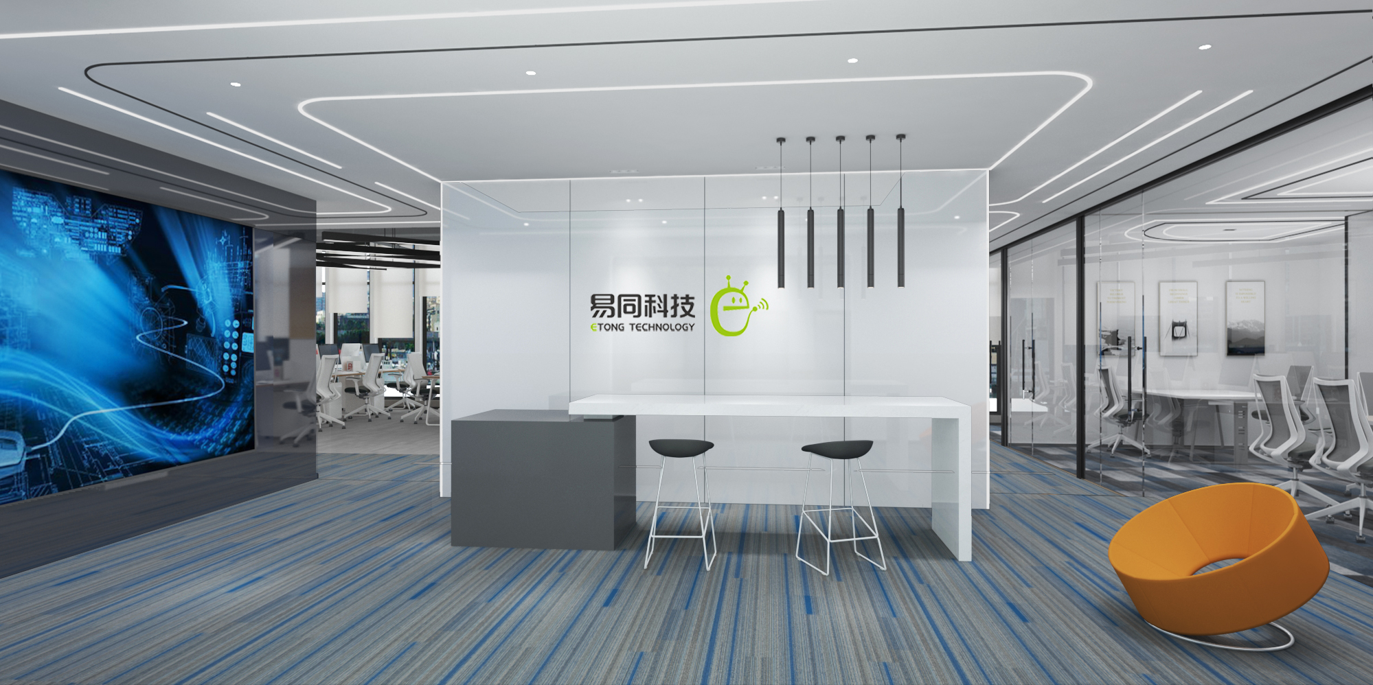 最新办公室现代风设计,小型办公室前台背景墙设计效果图