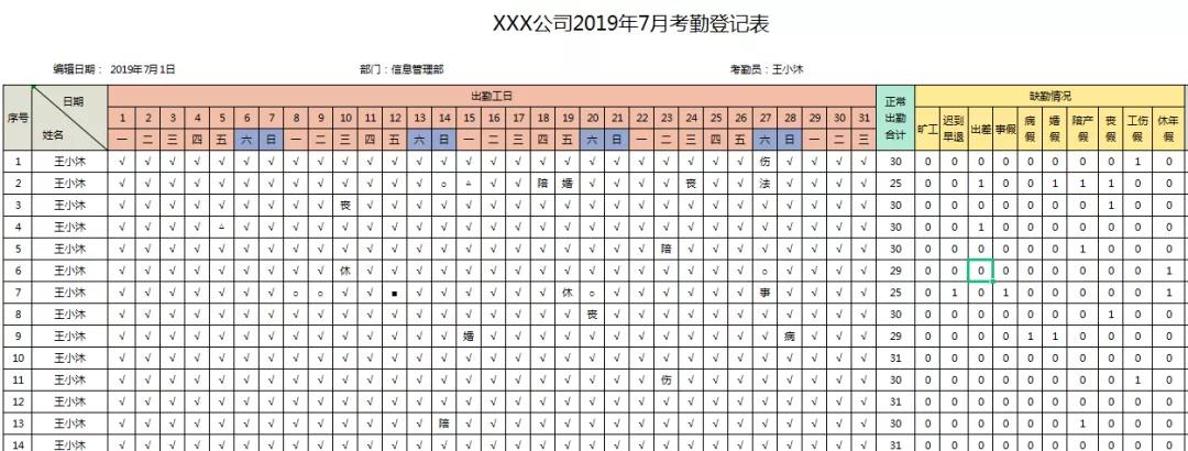 考勤管理模板表格,考勤统计表动态制作模板