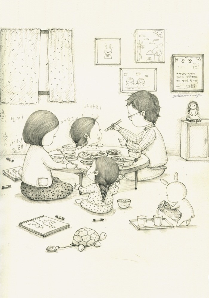 少女与兔子插画,兔子手绘创意插画