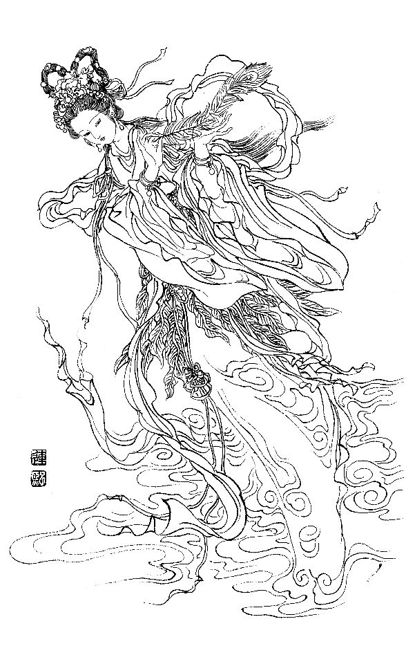 彭连熙工笔白描人物作品,工笔戏曲净角人物白描底稿