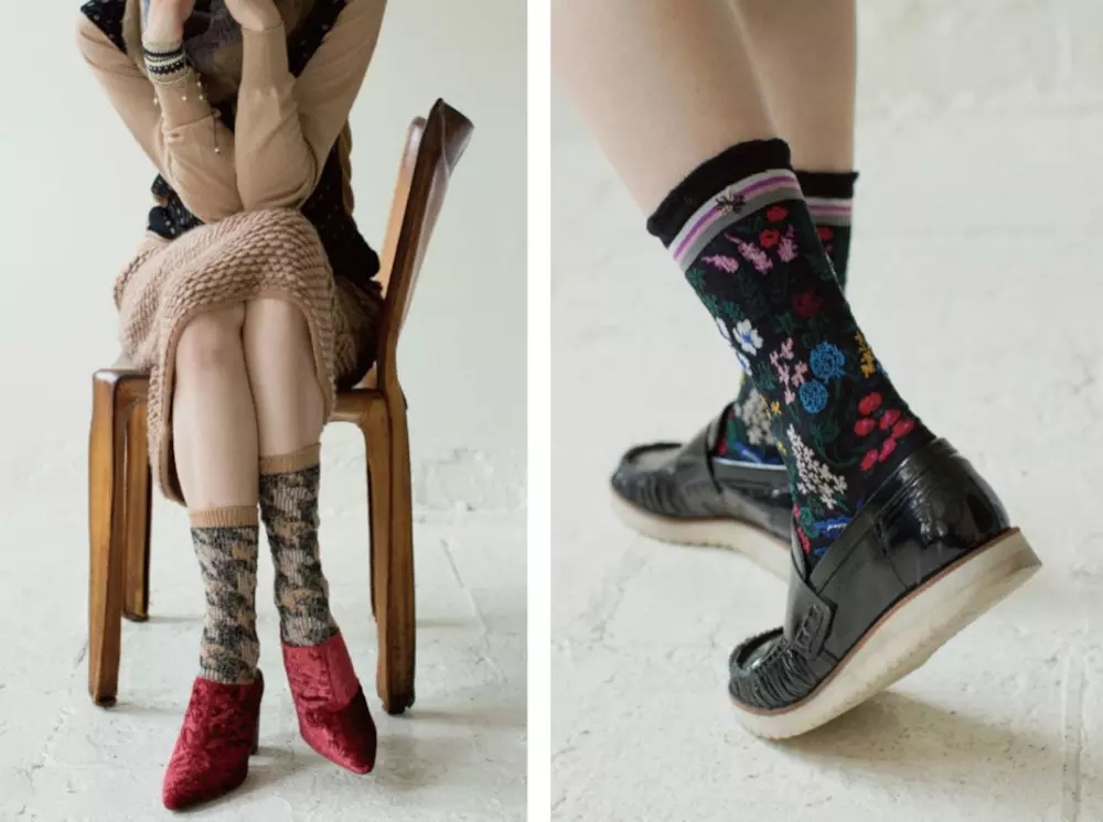 优雅气质花纹蕾丝船袜 (亚洲民族复古风短棉袜)