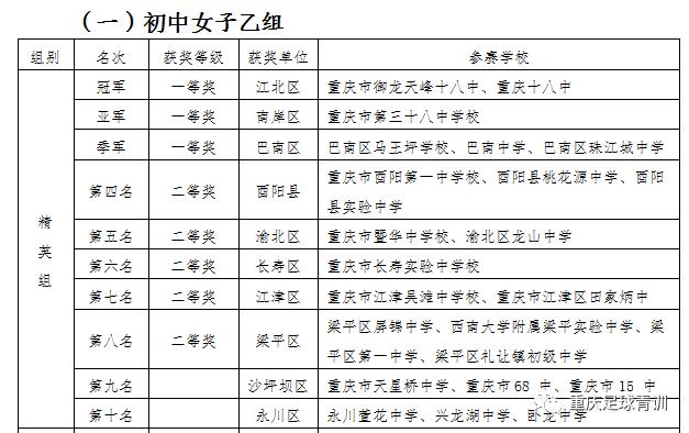 2017年重庆校园足球总决赛,重庆市校园足球总决赛乙组