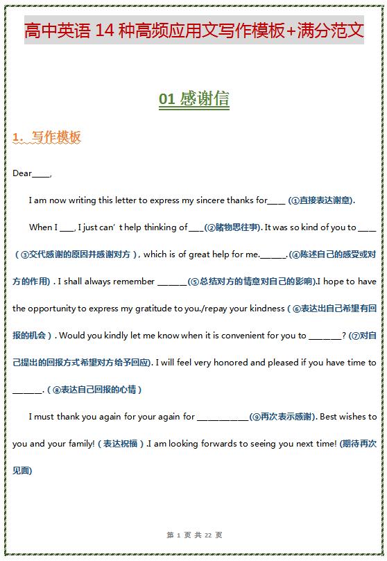 英语应用文写作万能模板,备考干货作文