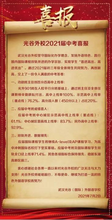 光谷四初喜报名单,光谷中考喜报名单