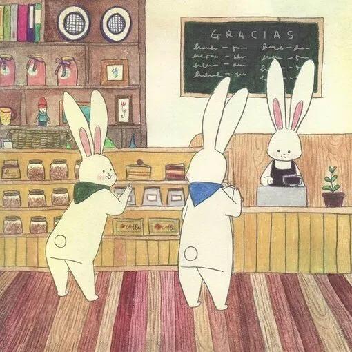 插画兔子手绘,韩国插画师可爱兔子