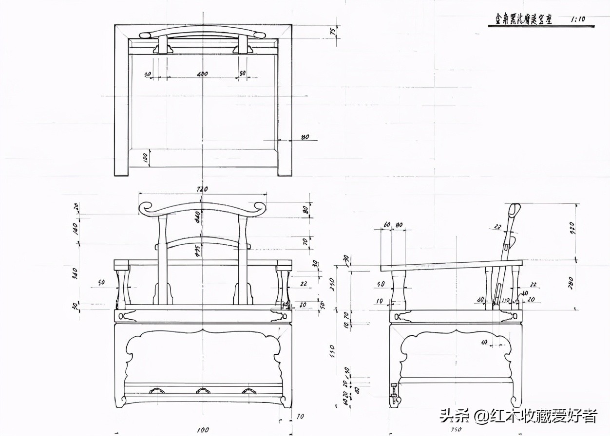 中国传统家具手绘三视图,古典家具设计图纸