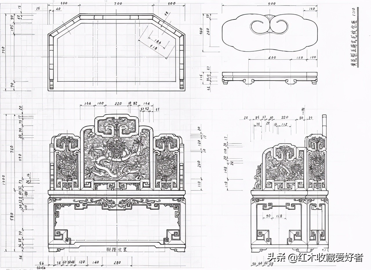 中国传统家具手绘三视图,古典家具设计图纸