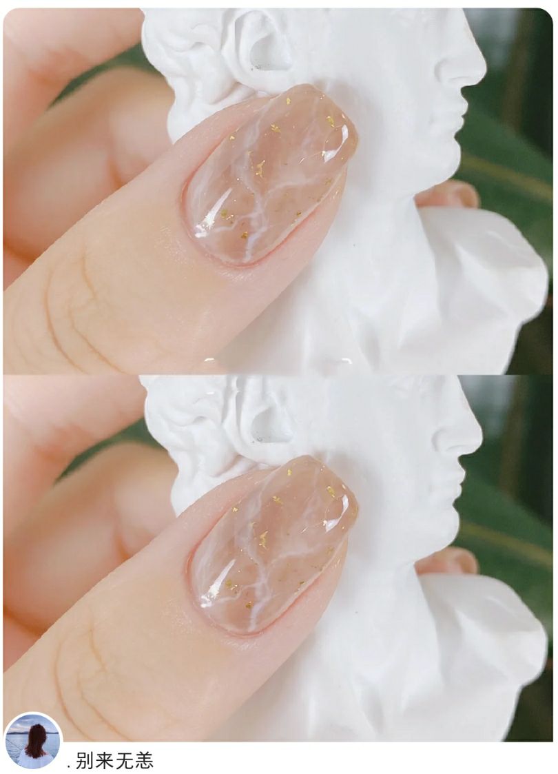 简单的透明奶茶美甲,果汁泡泡美甲