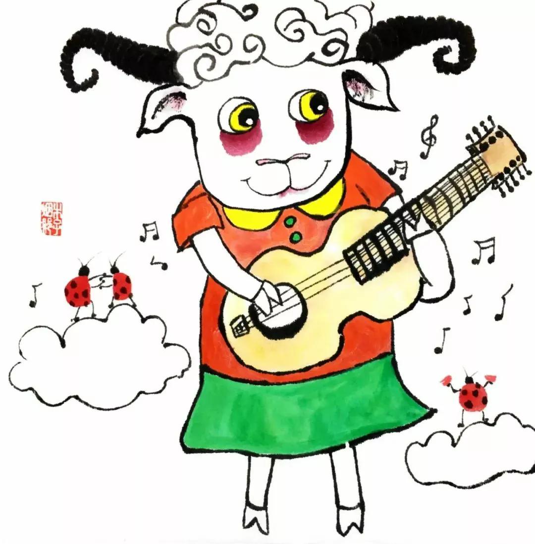 水墨画山羊的画法,草原小绵羊水彩怎么画