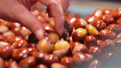 剥生板栗有小窍门一分钟剥一盘,圆板栗怎么剥壳简单方便