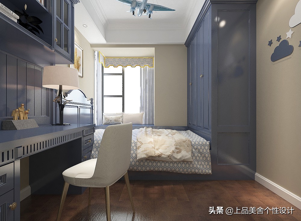 118平米美式风格，整面墙的电视柜大大提升了收纳空间