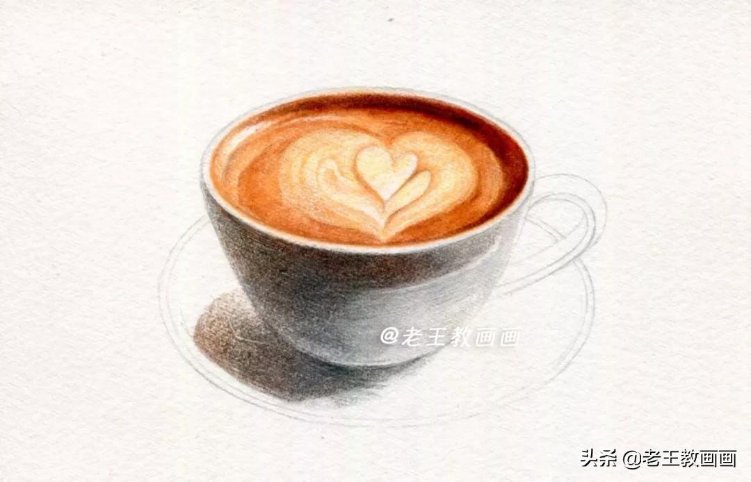用水溶彩铅画一幅画,画拿铁咖啡彩铅有难度