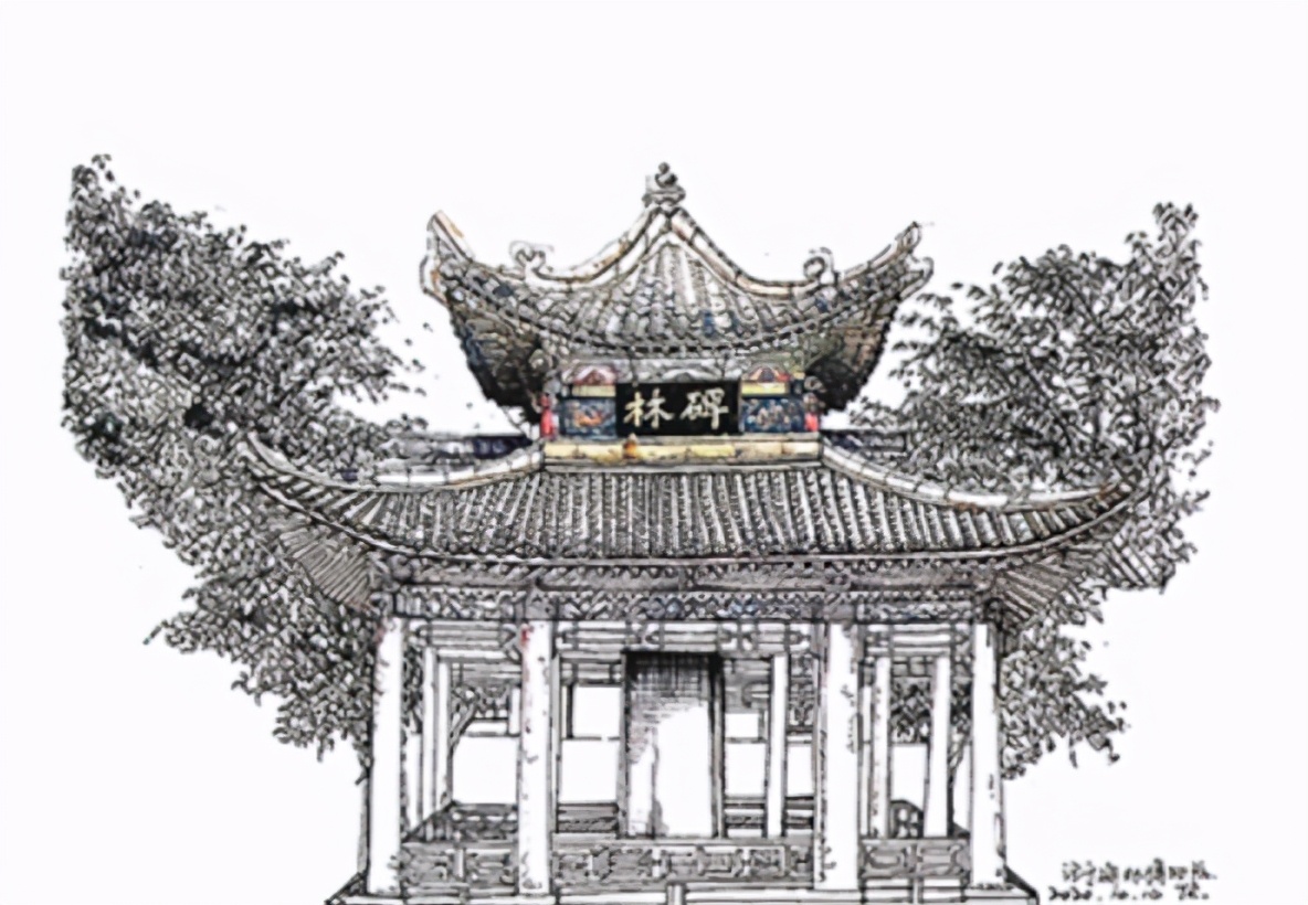 西安历史古建图,西安历史建筑手绘图