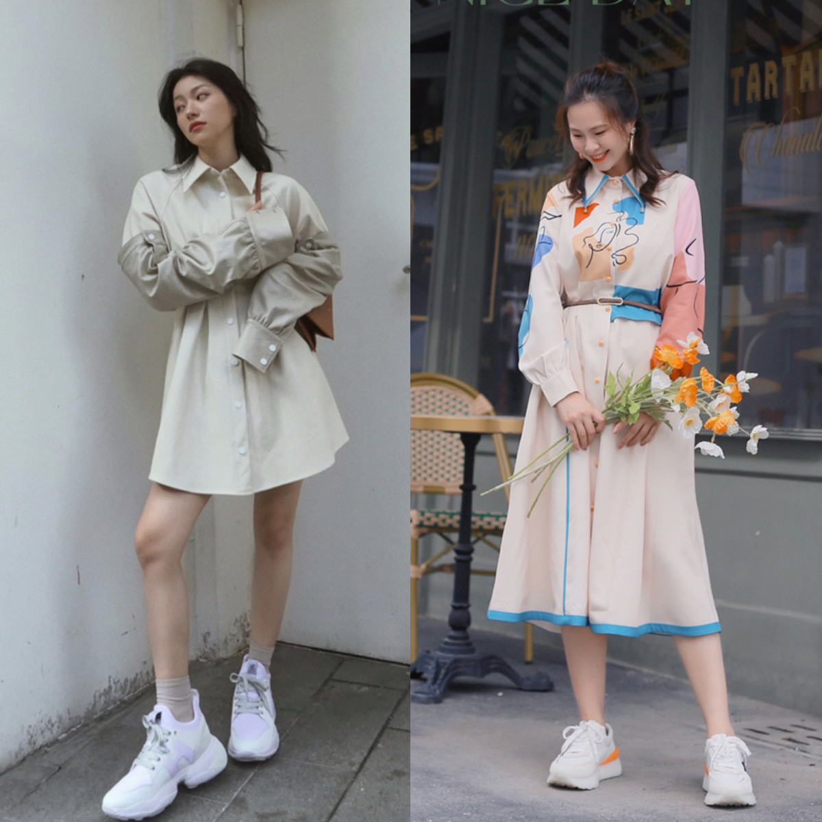 裙子运动鞋搭配秋冬款,运动鞋搭配裙装这种造型更加时髦
