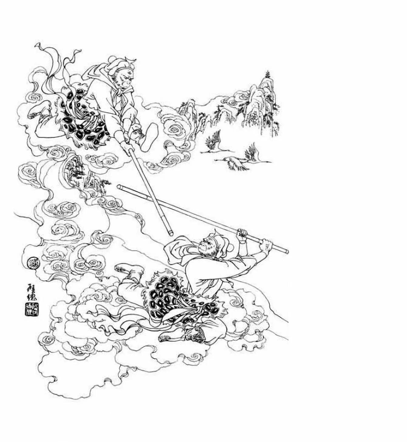 图谱神话人物工笔画白描,国画工笔人物白描图片大全大图