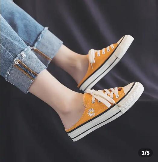厚底板鞋秋季透气休闲帆布鞋,百搭小雏菊帆布鞋