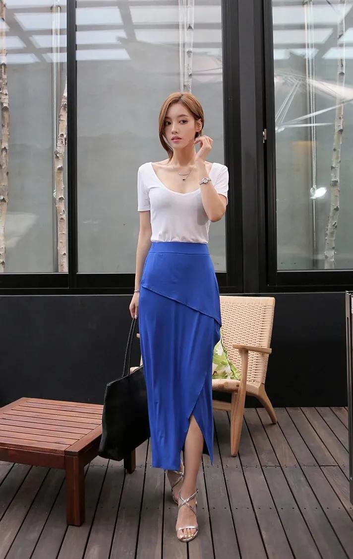 孙允珠蓝色波点连衣裙,孙允珠夏日长裙