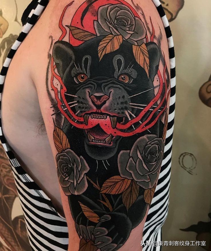 黑豹oldschool彩色纹身手稿,黑豹oldschool纹身手稿