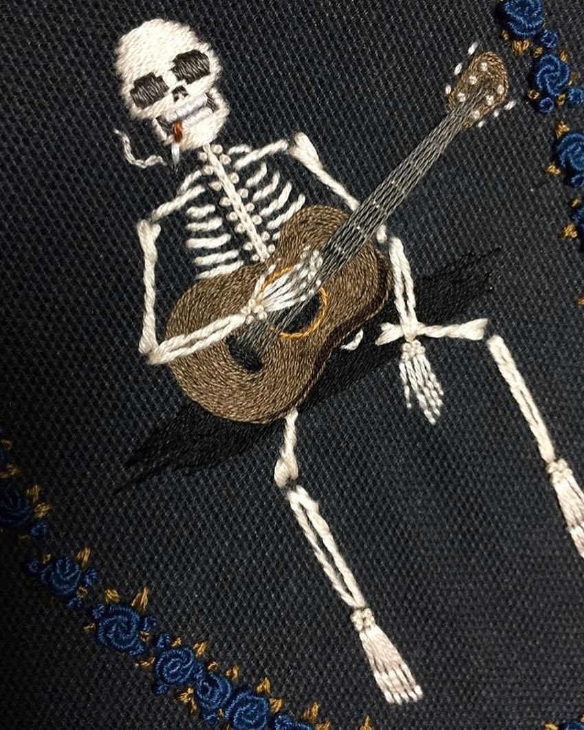 刺绣半袖骷髅,牛仔刺绣骷髅