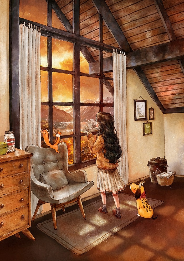 韩国插画师森林女孩日记图文,水彩插画森林女孩日记