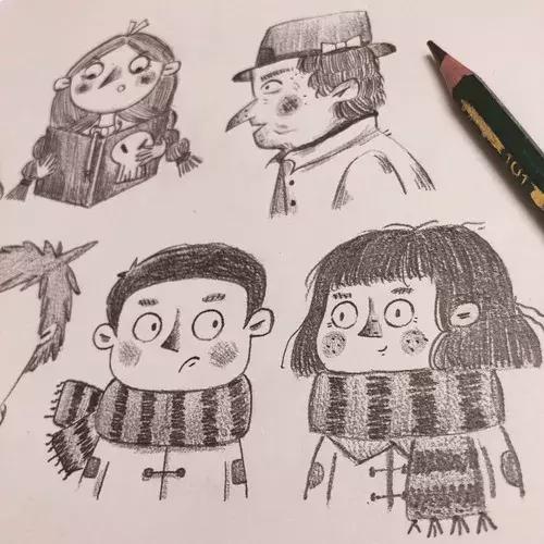 简笔画可爱小人插画,超萌可爱的插画小人