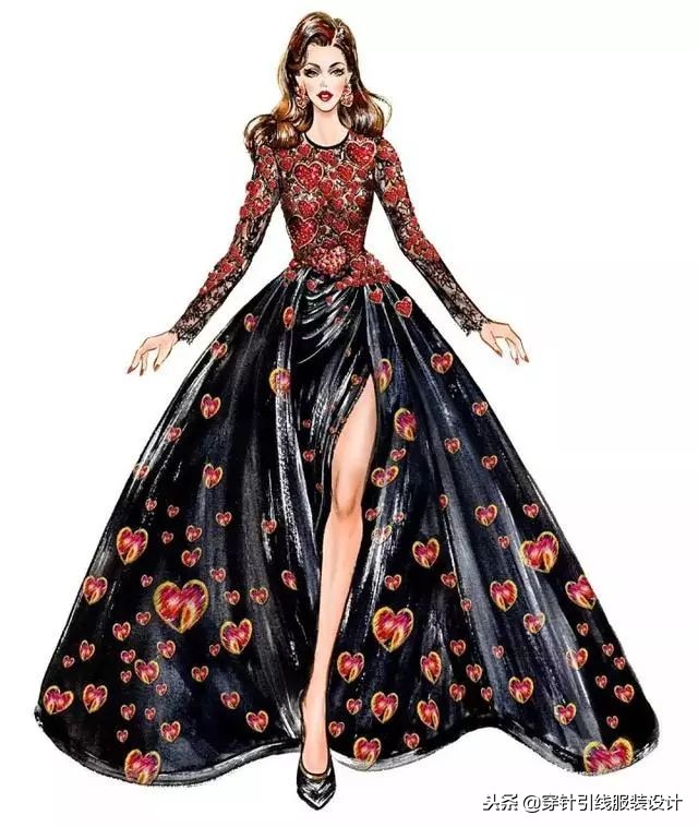 超好看的衣服手绘,服装琴瑟主题手绘效果图