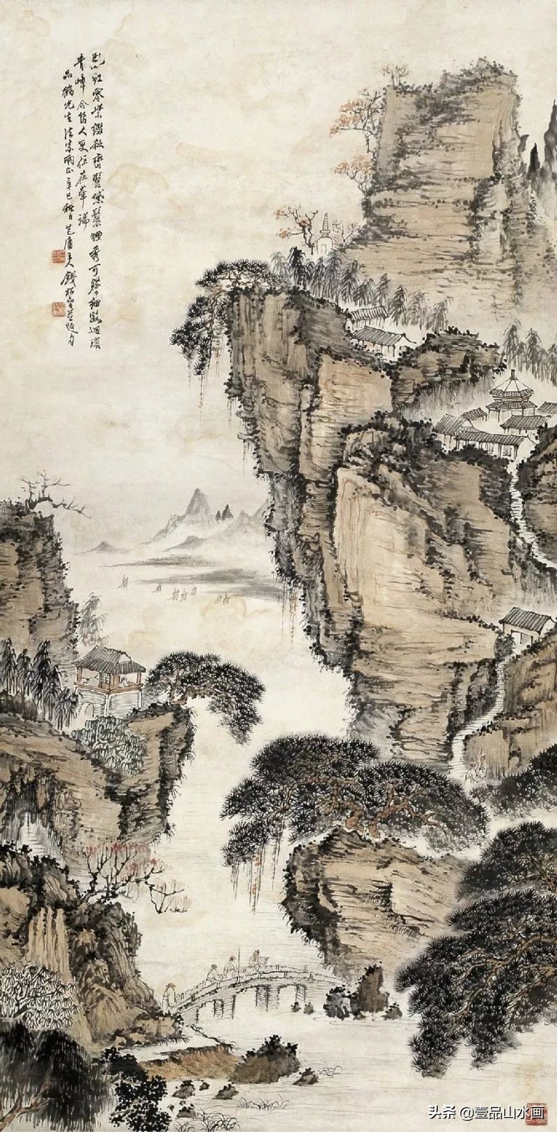 钱松嵒山水画之塞外风情,钱松岩山水画临摹视频