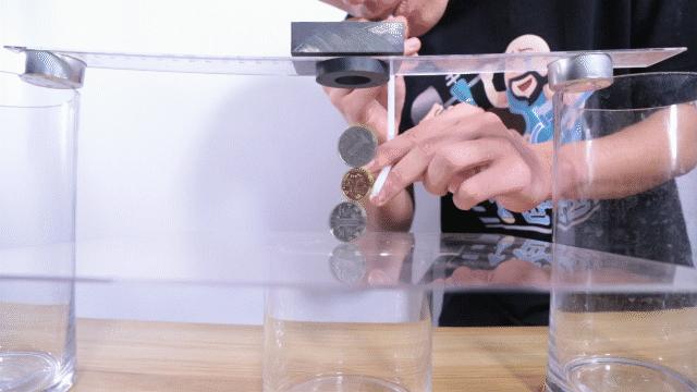 硬币明明在杯子外面,硬币在杯子上旋转