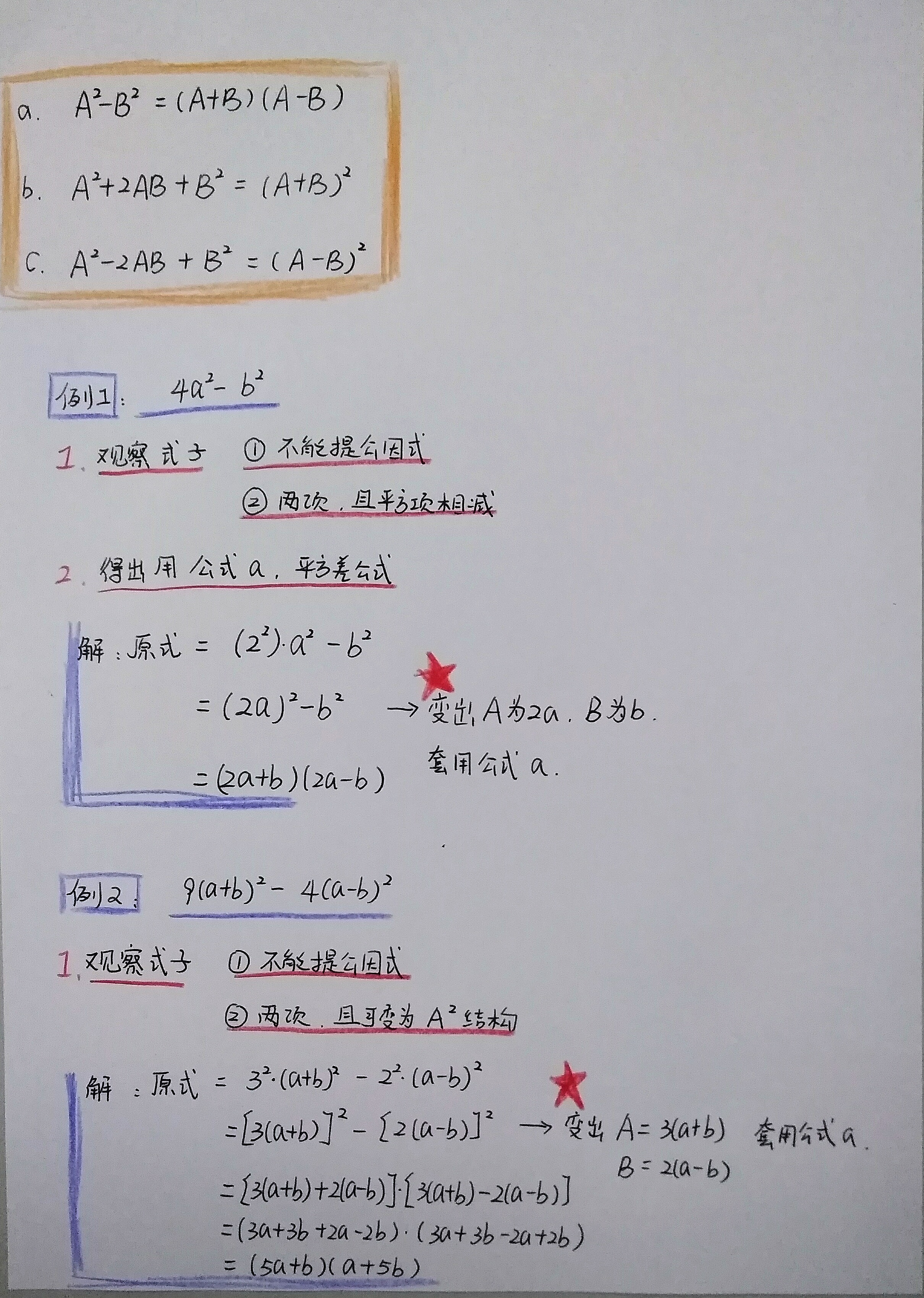 初中数学因式分解最全方法归纳,初二上数学因式分解入门教程