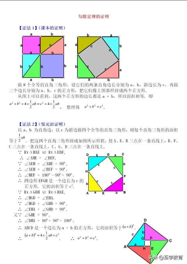 初中数学勾股定理最优秀的教案,八年级下册数学勾股定理证明方法