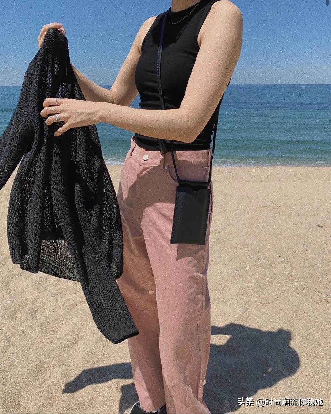 夏天穿马卡龙色系的长裤,马卡龙紫色裤子搭配
