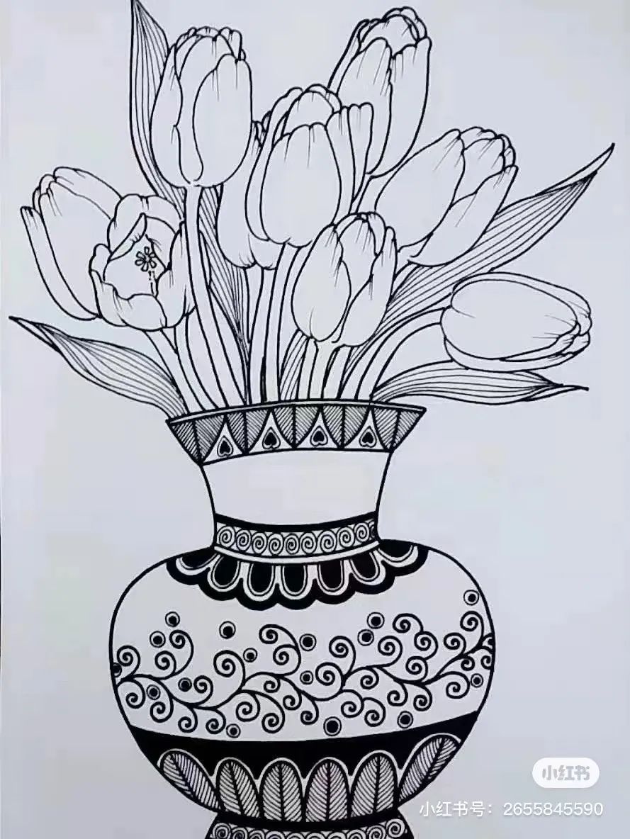 线描绘画大师绘画图片,国外线描花卉素材图片