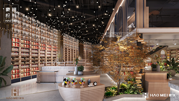 设计现代风格书店,工业风书店装修