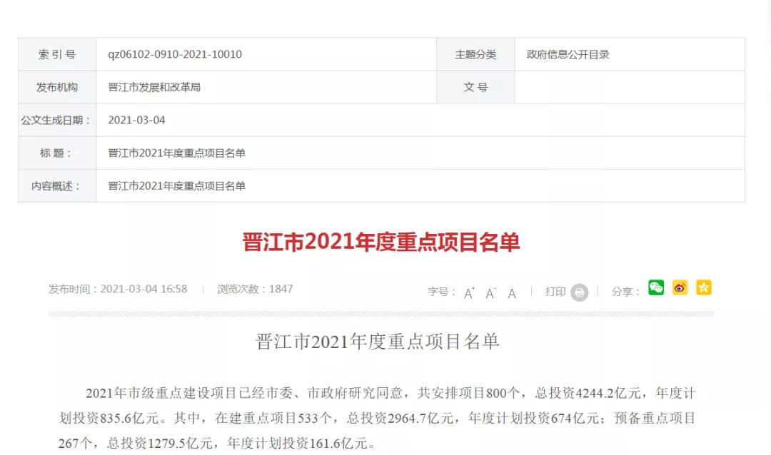 2023年晋江重点工程项目,晋江2020年完成固定投资