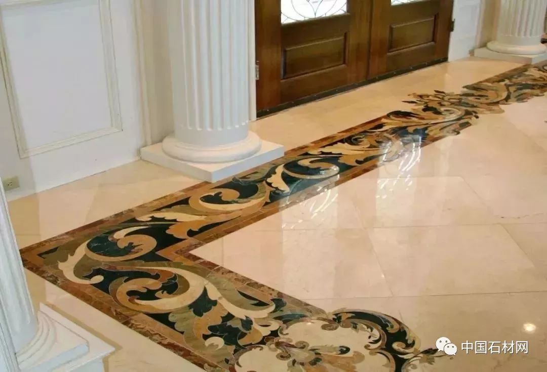 石材水刀加工方法,地面玄关石材水刀拼花效果图