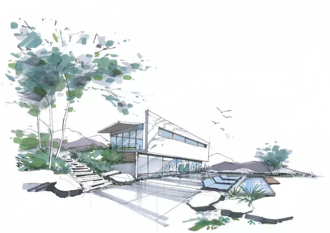 手绘效果图设计详解,干货五幅景观手绘效果图步骤图解