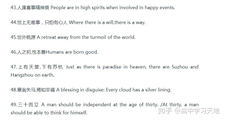 高中英语100个中国成语的英文版,高考英语翻译句子练习