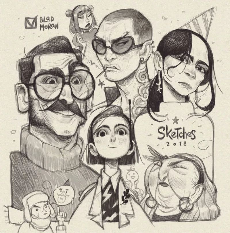 画动漫人物黑白插画素描,看似荒诞而有创意的素描插画