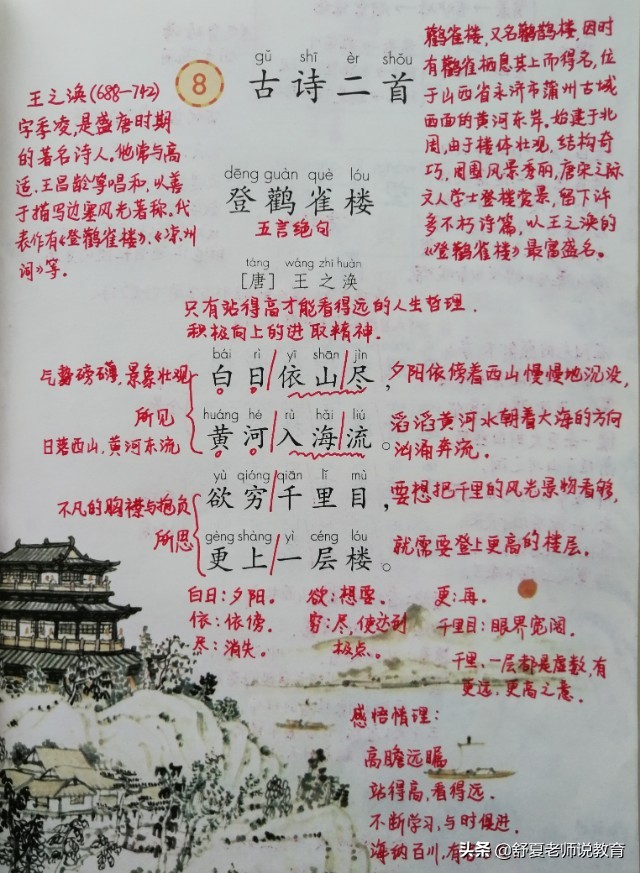 二年级语文古诗二首登鹳雀楼笔记,二年级语文古诗登鹳雀楼笔记