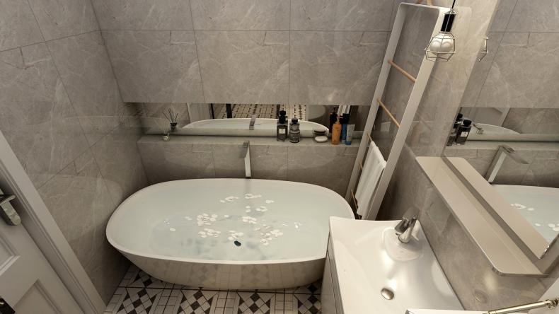 卫生间装浴缸的效果图干湿分离,带浴缸汗蒸房的豪华卫生间设计