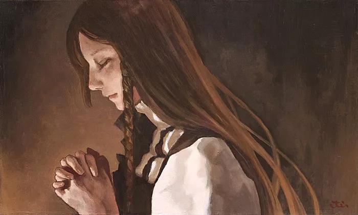 油画日系动漫,油画里的唯美少女