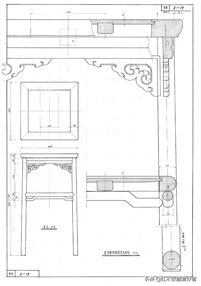 中国传统家具手绘三视图,古典家具设计图纸