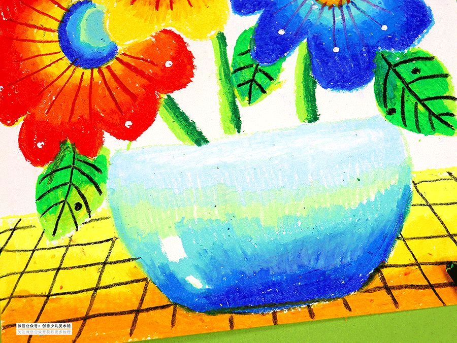 幼儿园油画棒画花朵简单漂亮,油画教程简单儿童画小女孩