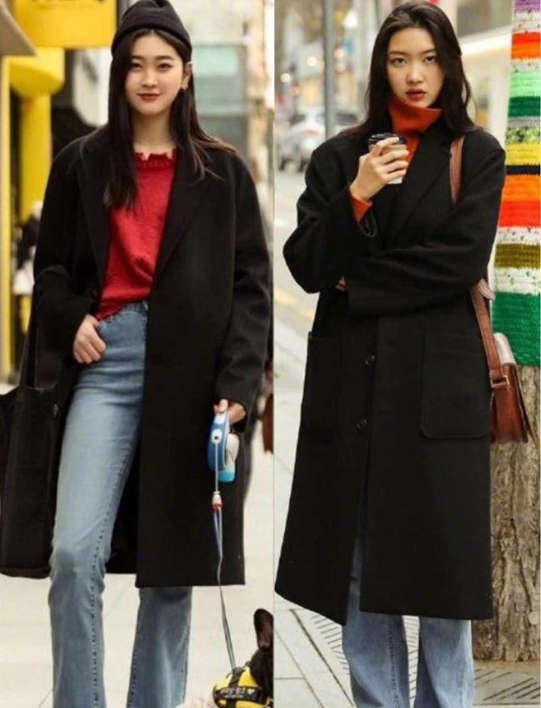 韩版黑色大衣穿搭高级感,冬季韩系大衣穿搭氛围感女