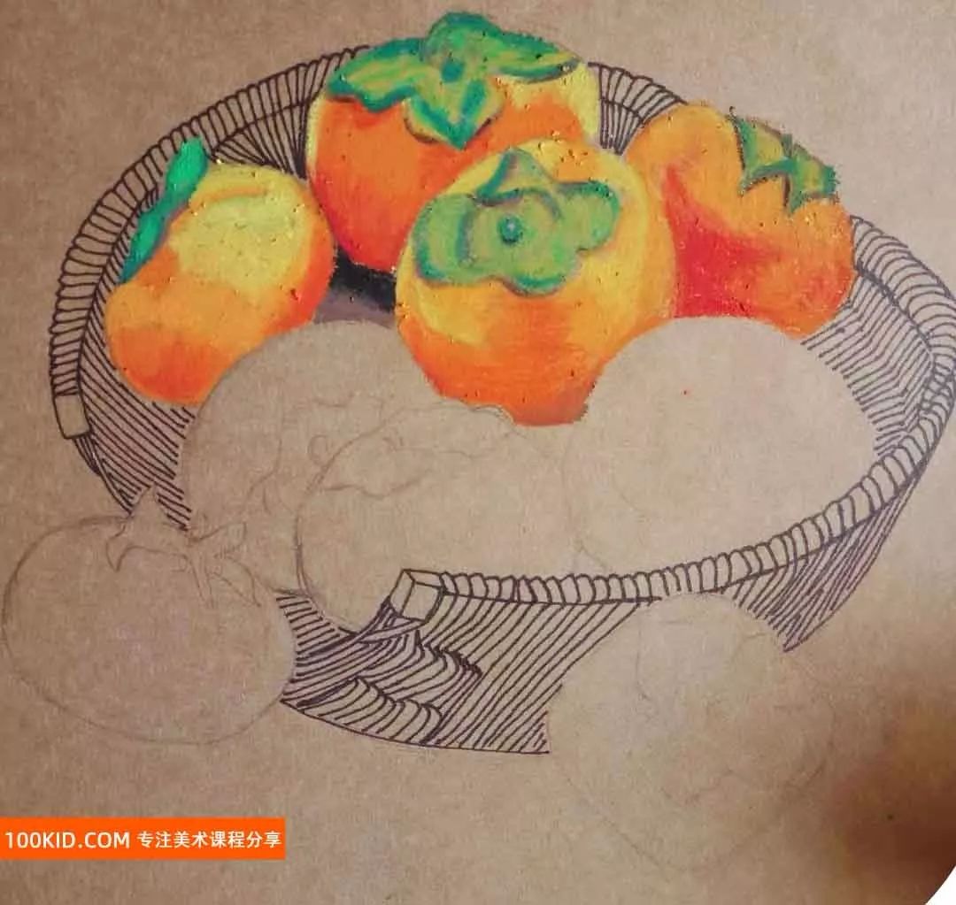 柿柿如意油画棒教学简单,柿柿如意幼儿油画棒作品